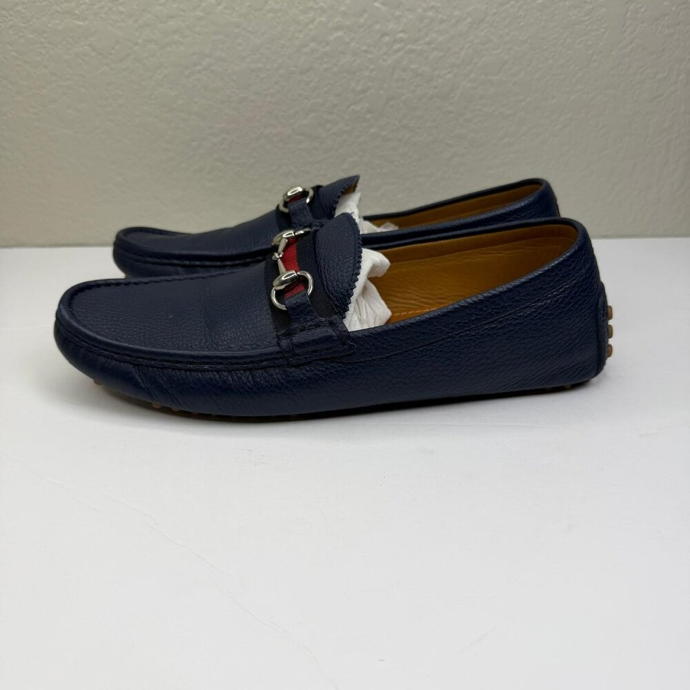 Mens Navy Blue Leather Gucci Web U.S. Size 9 - Picture 6 of 11